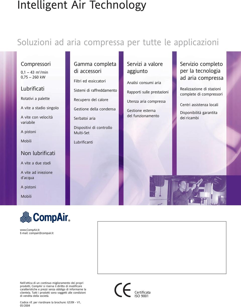 valore aggiunto Analisi consumi aria Rapporti sulle prestazioni Utenza aria compressa Gestione esterna del funzionamento Servizio completo per la tecnologia ad aria compressa Realizzazione di