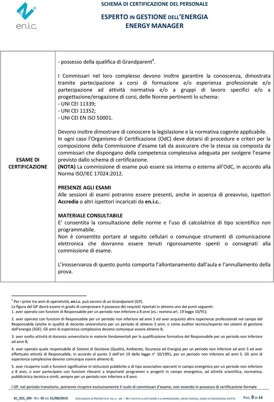 e/o a gruppi di lavoro specifici e/o a progettazione/erogazione di corsi, delle Norme pertinenti lo schema: UNI CEI 11339; UNI CEI 11352; UNI CEI EN ISO 50001.