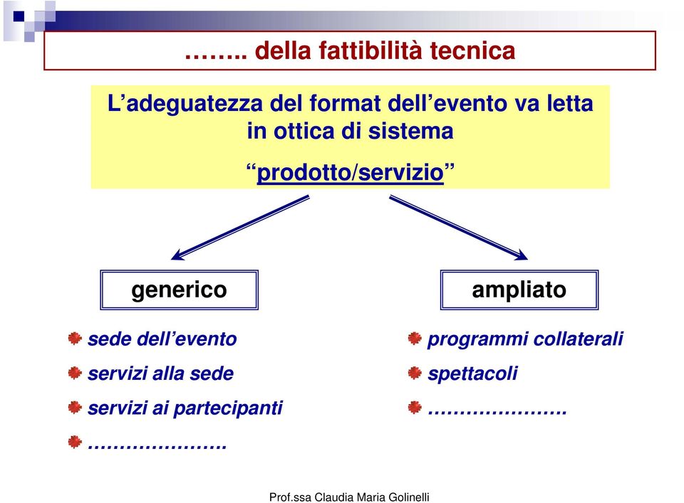 prodotto/servizio generico sede dell evento servizi alla