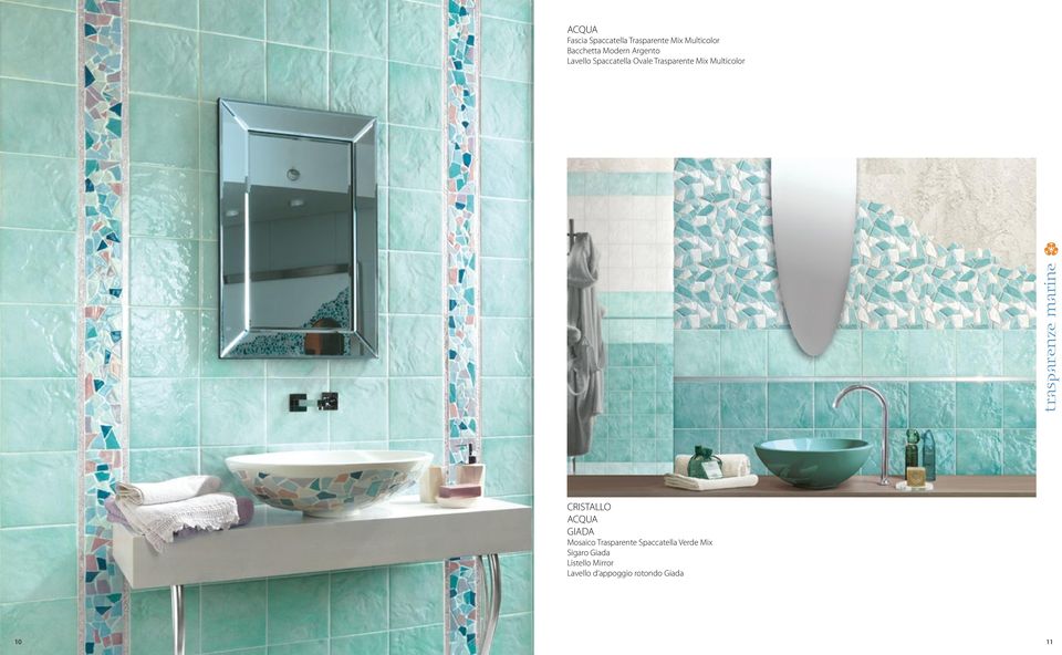 Multicolor CRISTALLO ACQUA GIADA Mosaico Trasparente Spaccatella