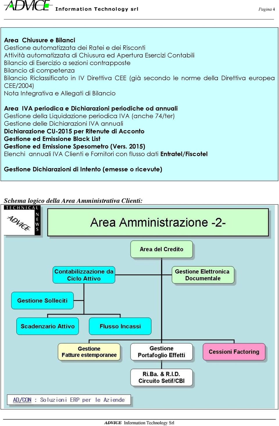 periodica e Dichiarazioni periodiche od annuali Gestione della Liquidazione periodica IVA (anche 74/ter) Gestione delle Dichiarazioni IVA annuali Dichiarazione CU-2015 per Ritenute di Acconto