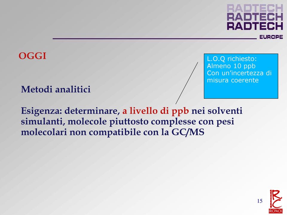 livello di ppb nei solventi simulanti, molecole piuttosto