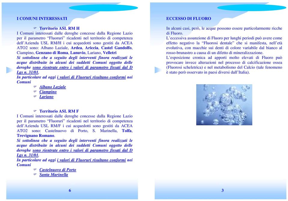 realizzati le acque distribuite in alcuni dei suddetti Comuni oggetto delle deroghe sono rientrate entro i valori di parametro fissati dal D Lgs n. 31/01.