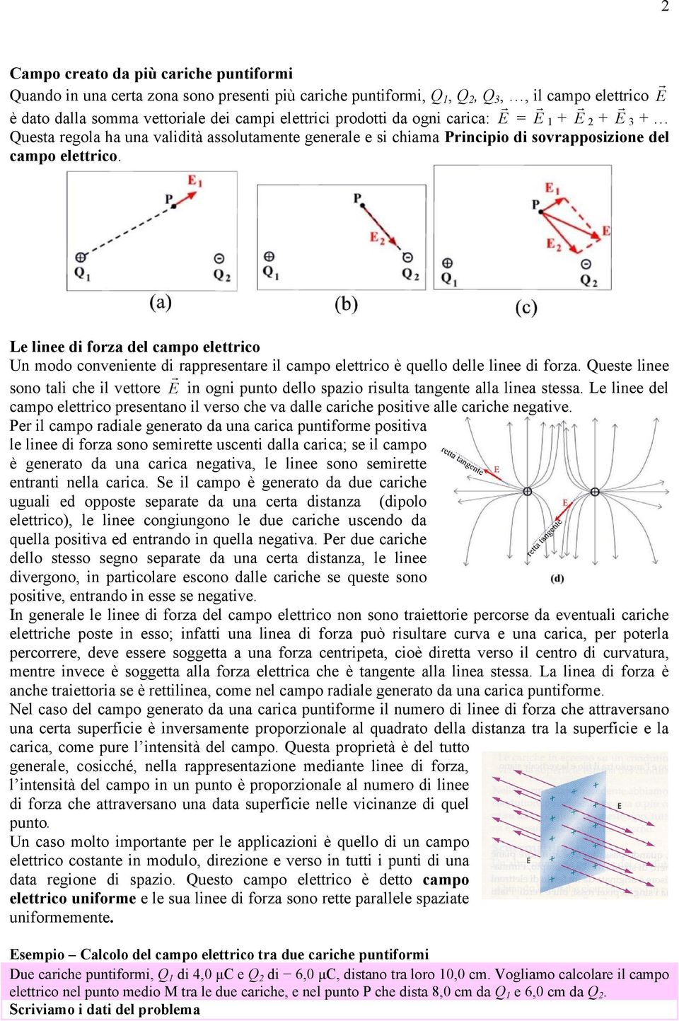 conveniente di rappresentare il campo elettrico è quello delle linee di forza Queste linee sono tali che il vettore E in ogni punto dello spazio risulta tangente alla linea stessa Le linee del campo