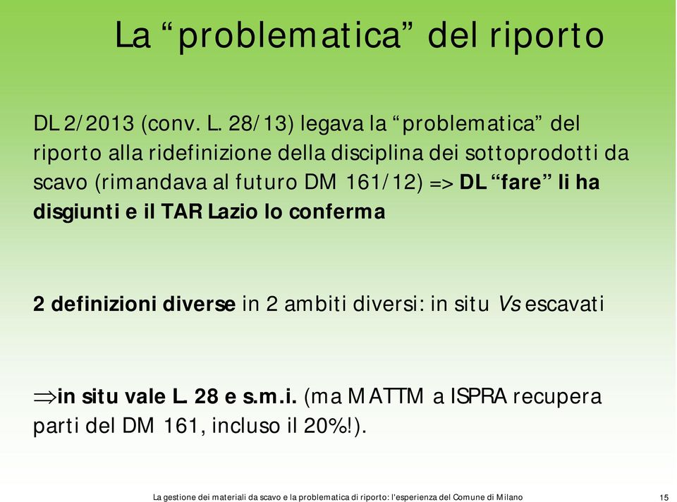 futuro DM 161/12) => DL fare li ha disgiunti e il TAR Lazio lo conferma 2 definizioni diverse in 2 ambiti diversi: in situ