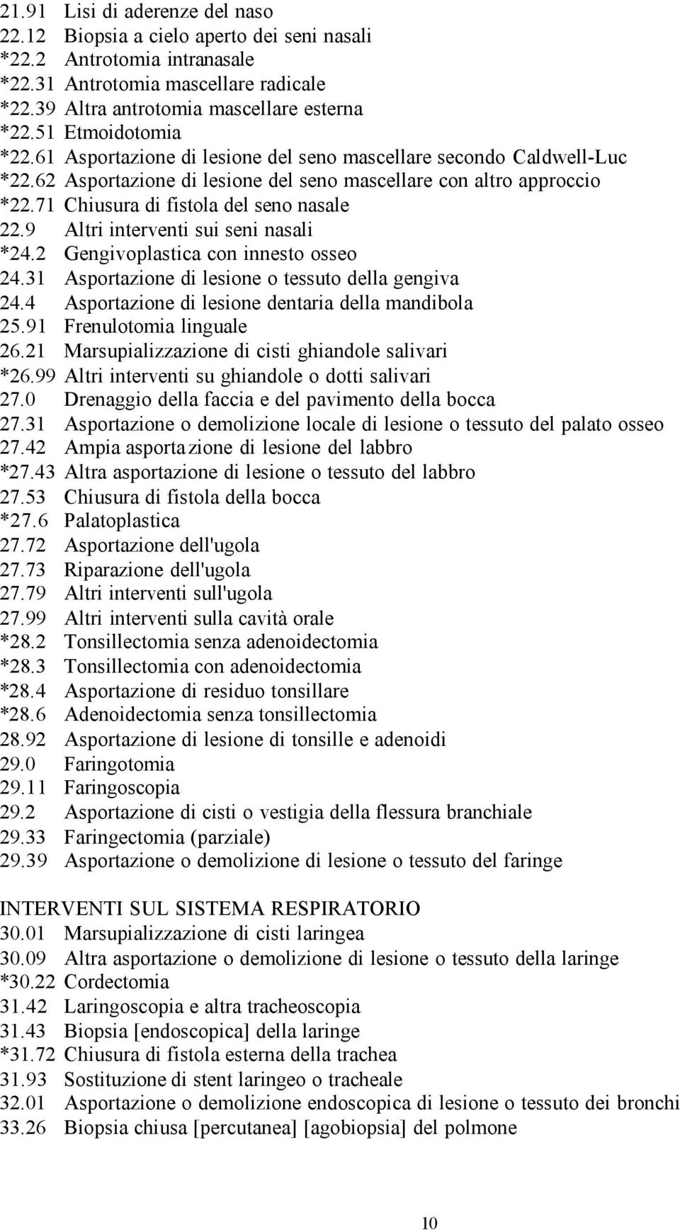 71 Chiusura di fistola del seno nasale 22.9 Altri interventi sui seni nasali *24.2 Gengivoplastica con innesto osseo 24.31 Asportazione di lesione o tessuto della gengiva 24.