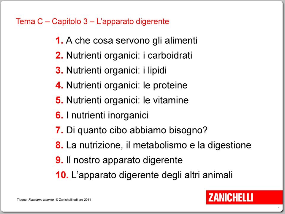 Nutrienti organici: le vitamine 6. I nutrienti inorganici 7.