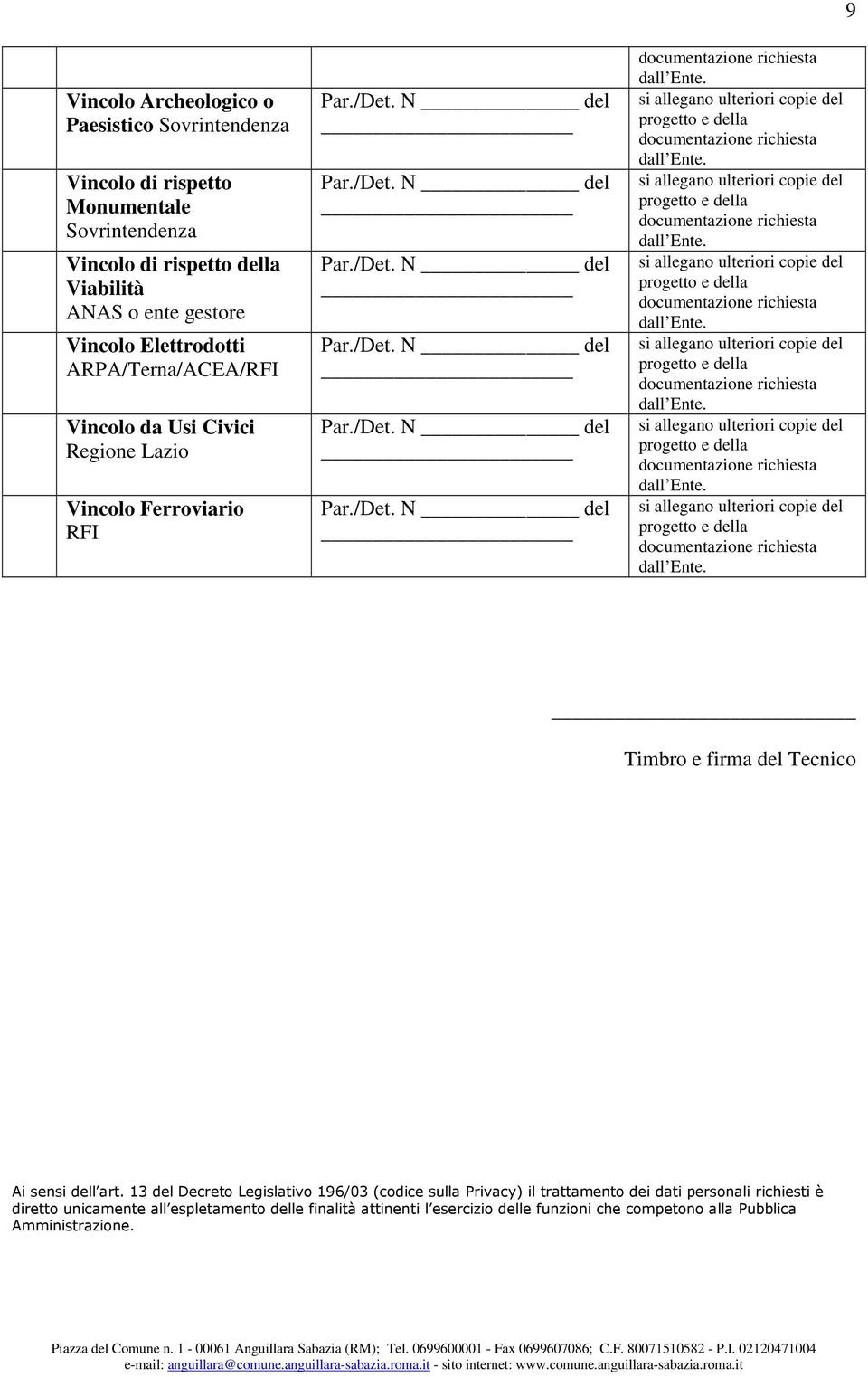 firma del Tecnico Ai sensi dell art.