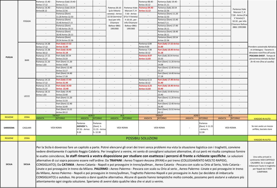 54 Arrivo 23.33 Part (Dom) 11.20 Arrivo 14.08 Part (Dom) 12.40 Arrivo 15.17 Part (Dom) 14.40 Arrivo 17.18 Partenza 08.40 Arrivo 10.12 Patenza 20.10 Partenza Viale Partenza 09.40 (p.
