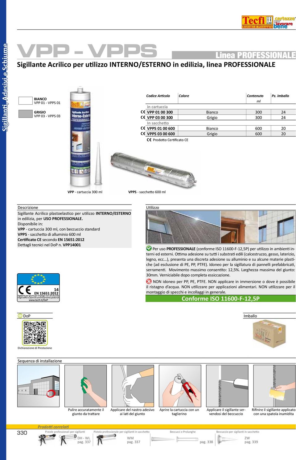 imballo VPP 01 00 300 Bianco 300 24 VPP 03 00 300 Grigio 300 24 In sacchetto VPPS 01 00 600 Bianco 600 20 VPPS 03 00 600 Grigio 600 20 Prodotto Certificato CE VPP - cartuccia 300 VPPS - sacchetto 600