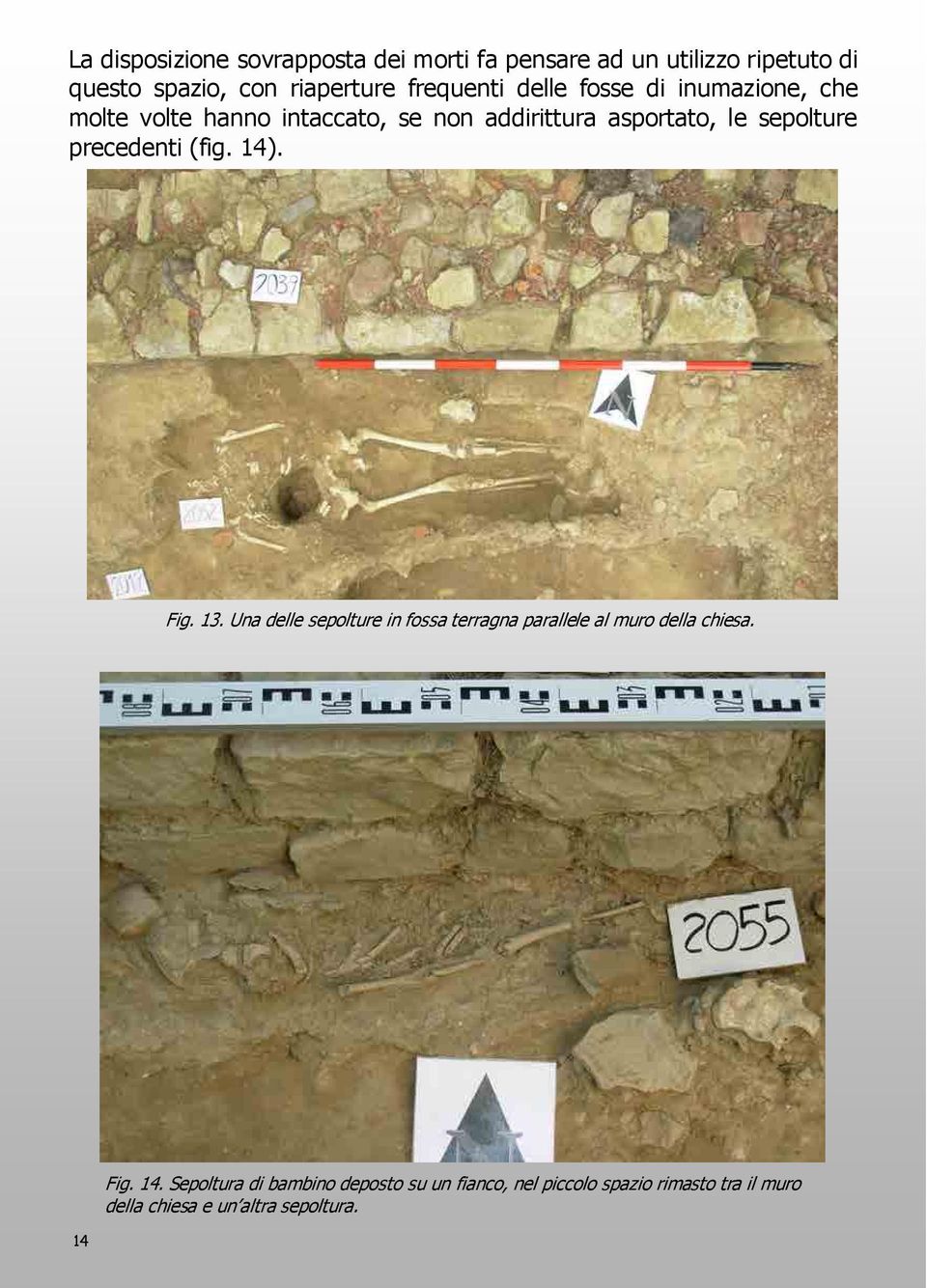sepolture precedenti (fig. 14). Fig. 13. Una delle sepolture in fossa terragna parallele al muro della chiesa.