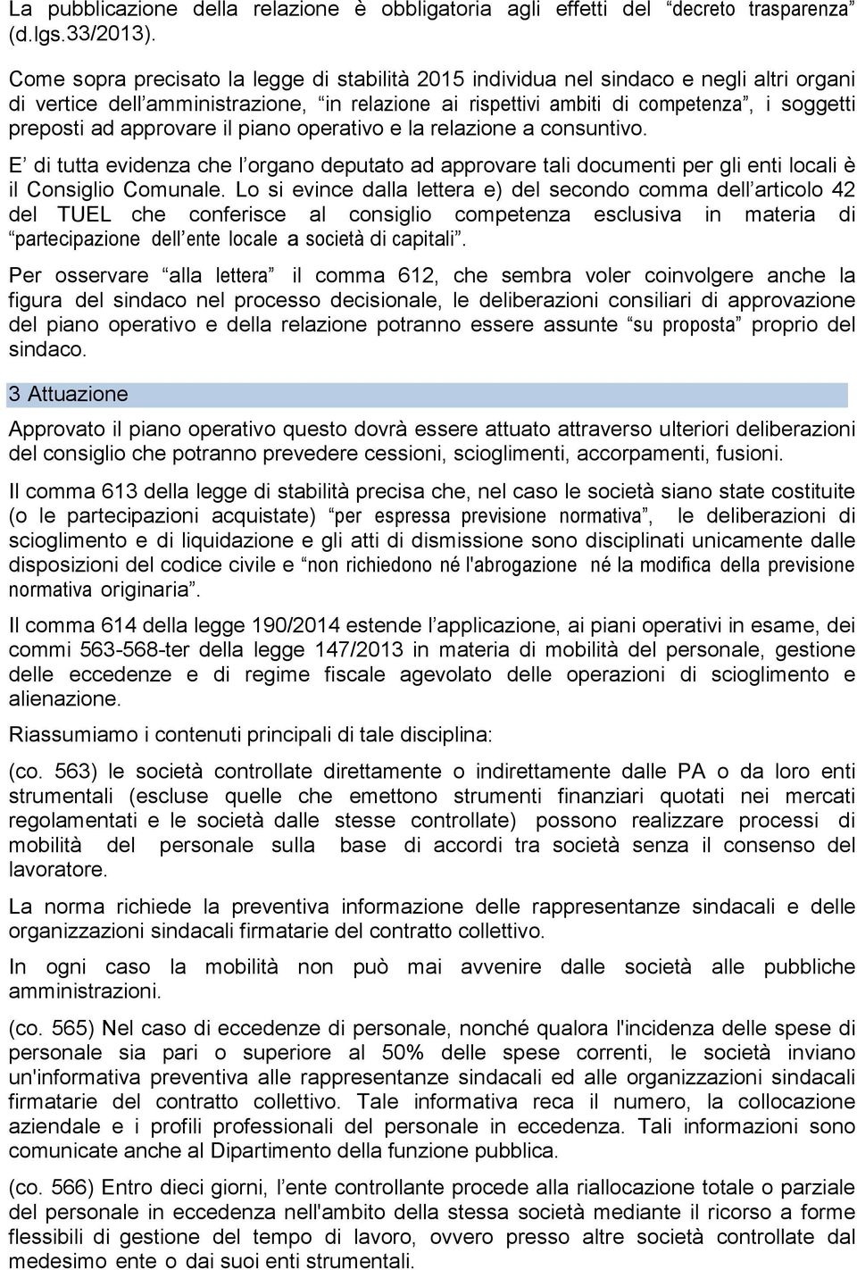 approvare il piano operativo e la relazione a consuntivo. E di tutta evidenza che l organo deputato ad approvare tali documenti per gli enti locali è il Consiglio Comunale.