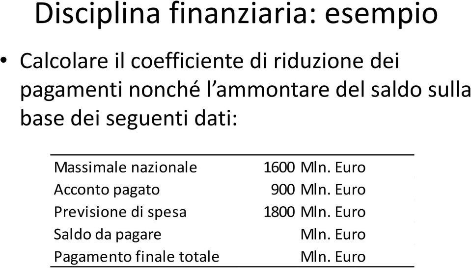 Massimale nazionale Acconto pagato Previsione di spesa Saldo da pagare