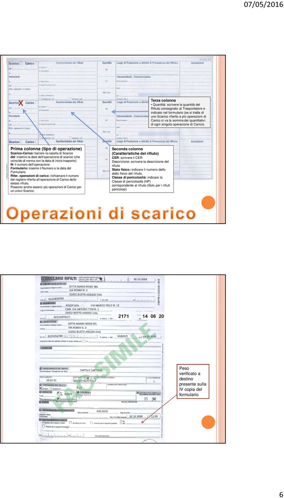 norma con la data di inizio trasporto) N: il numero dell operazione. Formulario: inserire il Numero e la data del Formulario Rifer.