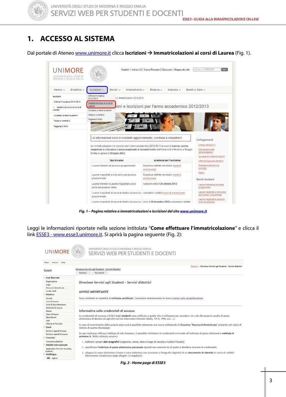 1 Pagina relativa a immatricolazioni e iscrizioni del sito www.unimore.