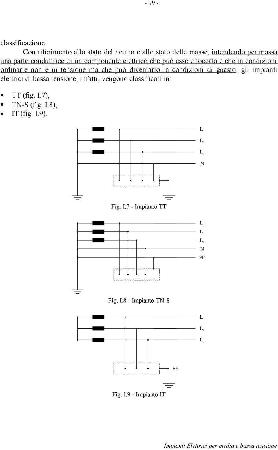 condizioni di guaso, gli impiani elerici di bassa ensione, infai, vengono classificai in: TT (fig. I.7), TN-S (fig. I.8), IT (fig.