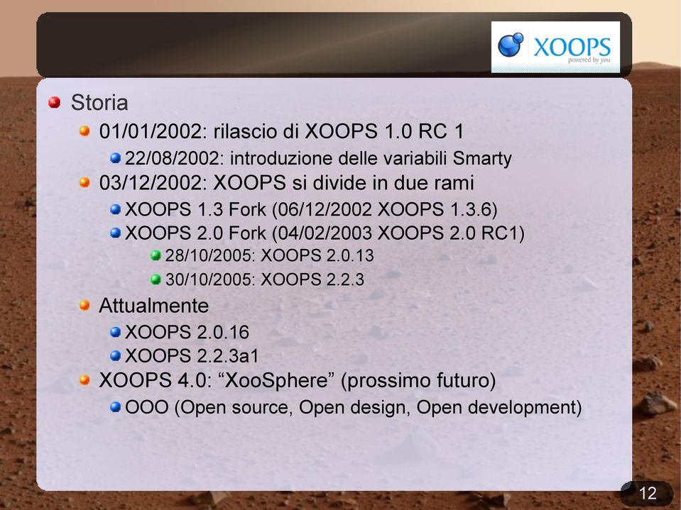 XOOPS 1.3 Fork (06/12/2002 XOOPS 1.3.6) XOOPS 2.0 Fork (04/02/2003 XOOPS 2.