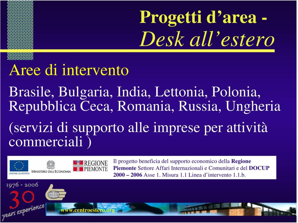 attività commerciali ) Il progetto beneficia del supporto economico della Regione Piemonte
