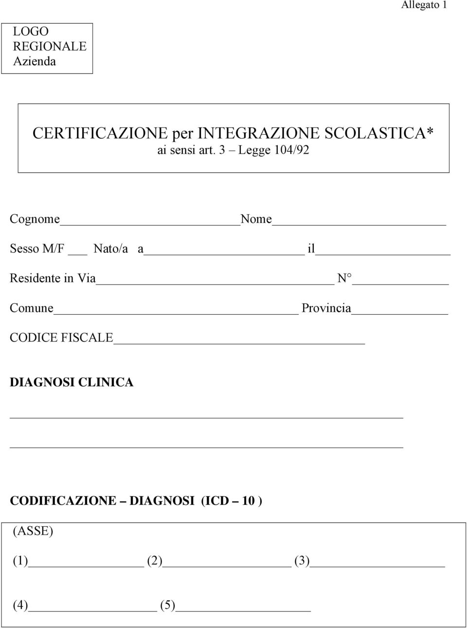 3 Legge 104/92 Cognome Nome Sesso M/F Nato/a a il Residente in Via