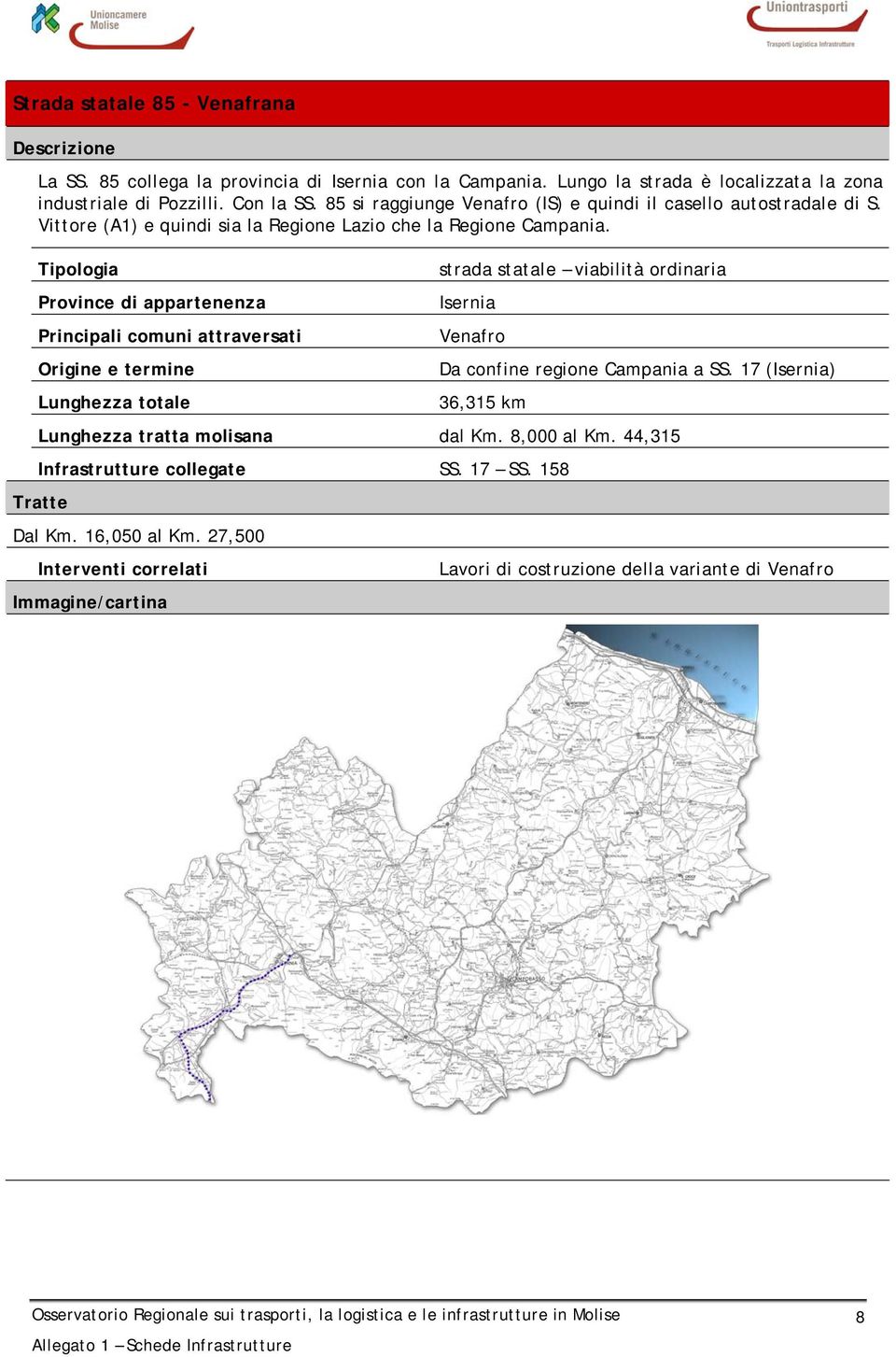 Tipologia Province di appartenenza Principali comuni attraversati Origine e termine Lunghezza totale strada statale viabilità ordinaria Isernia Venafro Da confine regione Campania a SS.