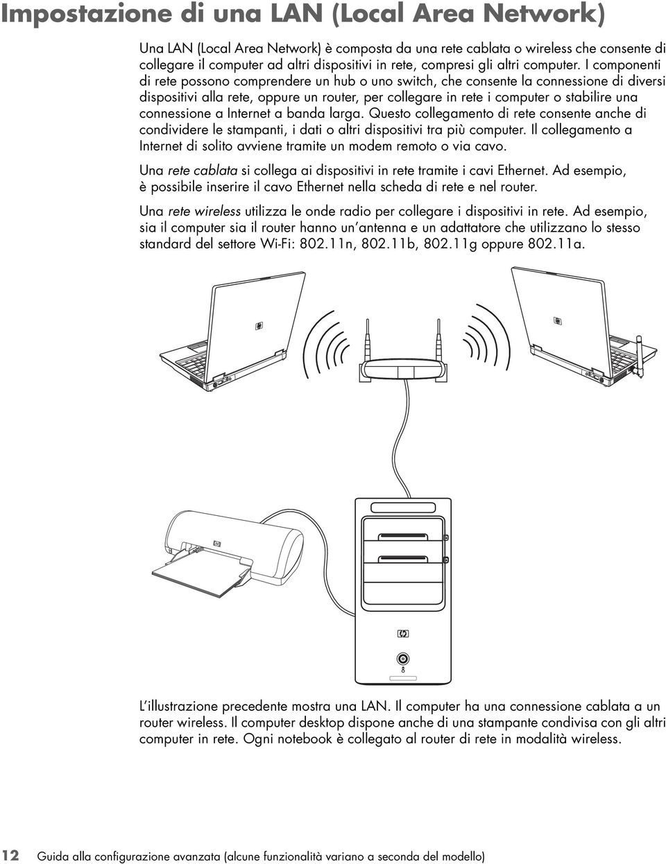 I componenti di rete possono comprendere un hub o uno switch, che consente la connessione di diversi dispositivi alla rete, oppure un router, per collegare in rete i computer o stabilire una