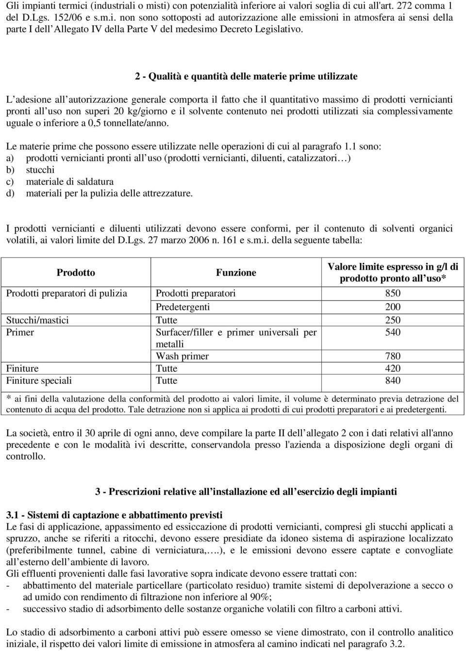 kg/giorno e il solvente contenuto nei prodotti utilizzati sia complessivamente uguale o inferiore a 0,5 tonnellate/anno.