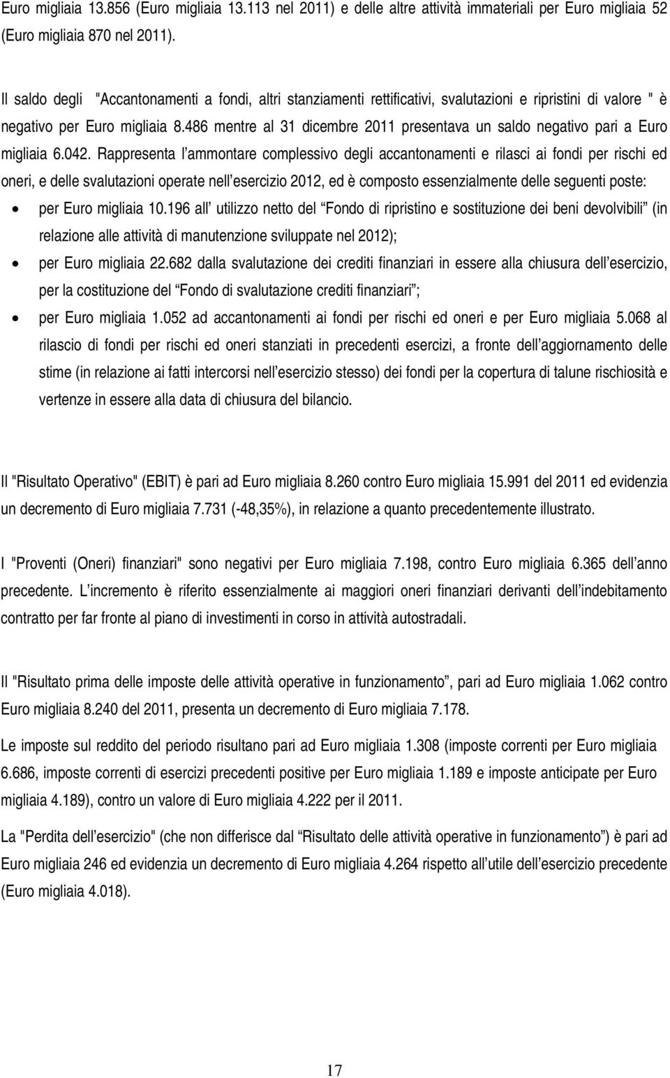 486 mentre al 31 dicembre 2011 presentava un saldo negativo pari a Euro migliaia 6.042.