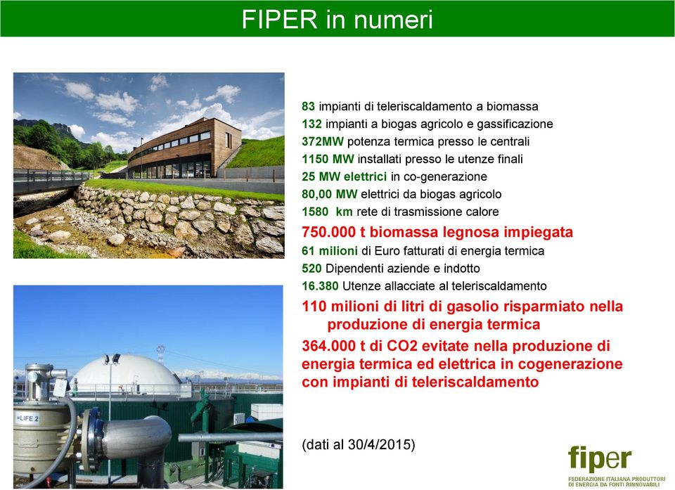 000 t biomassa legnosa impiegata 61 milioni di Euro fatturati di energia termica 520 Dipendenti aziende e indotto 16.