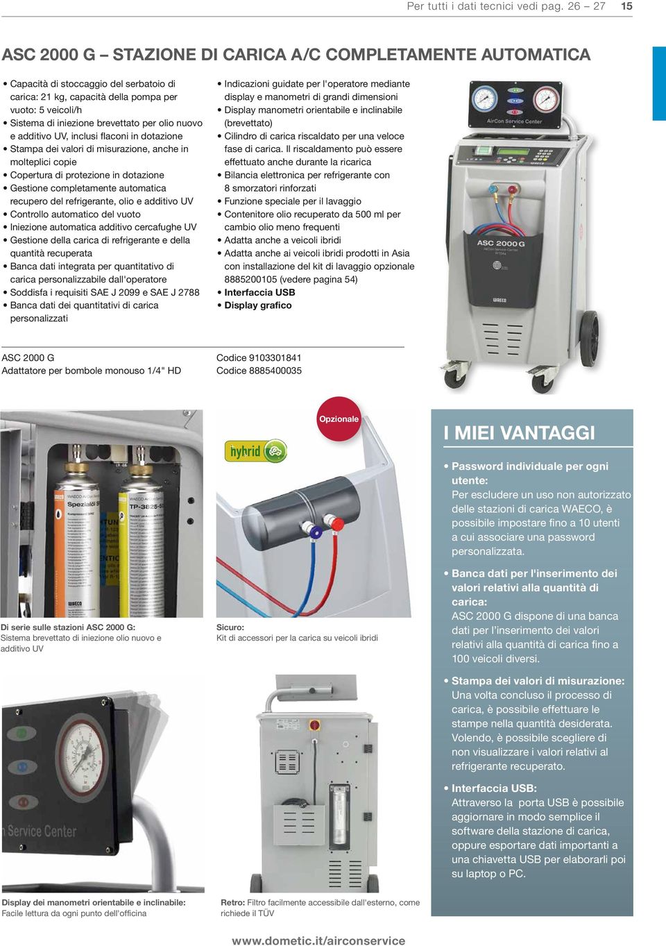 per olio nuovo e additivo UV, inclusi flaconi in dotazione Stampa dei valori di misurazione, anche in molteplici copie Copertura di protezione in dotazione Gestione completamente automatica recupero