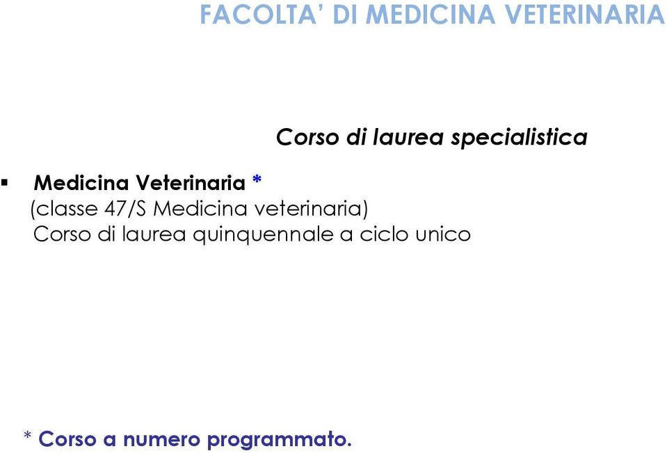 47/S Medicina veterinaria) Corso di laurea