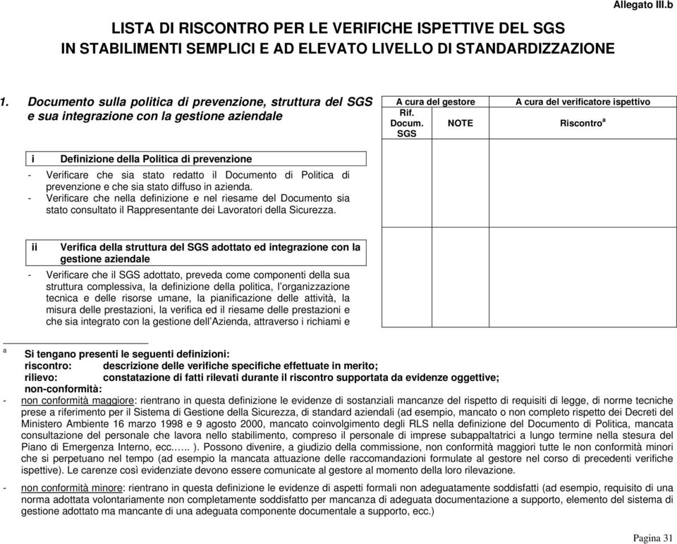 Politica di prevenzione e che sia stato diffuso in azienda. - Verificare che nella definizione e nel riesame del Documento sia stato consultato il Rappresentante dei Lavoratori della Sicurezza.