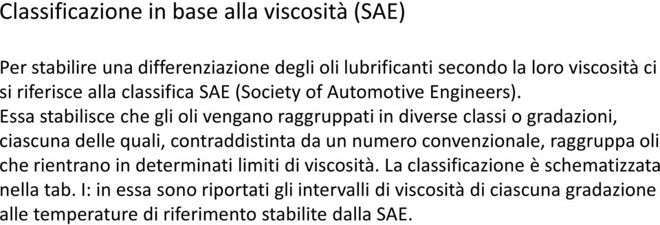 Essa stabilisce che gli oli vengano raggruppati in diverse classi o gradazioni, ciascuna delle quali, contraddistinta da un numero convenzionale,