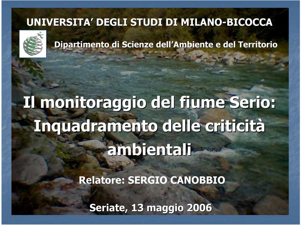 monitoraggio del fiume Serio: Inquadramento delle