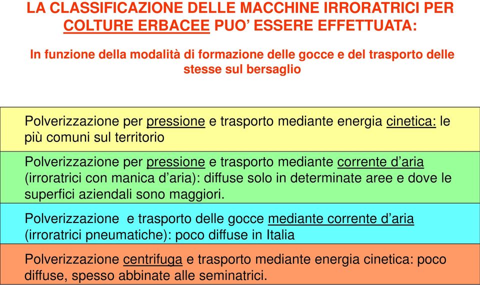 d aria (irroratrici con manica d aria): diffuse solo in determinate aree e dove le superfici aziendali sono maggiori.