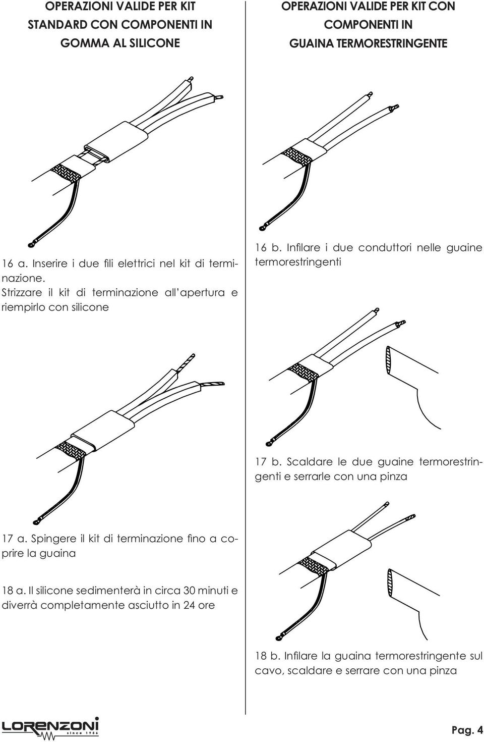 Infi lare i due conduttori nelle guaine termorestringenti 17 b. Scaldare le due guaine termorestringenti e serrarle con una pinza 17 a.