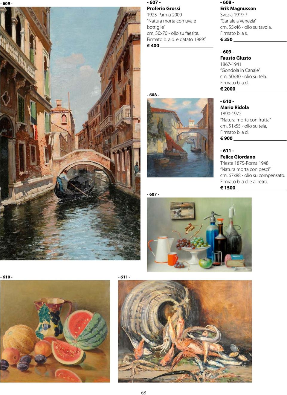 350-609 - Fausto Giusto 1867-1941 Gondola in Canale cm. 50x30 - olio su tela.