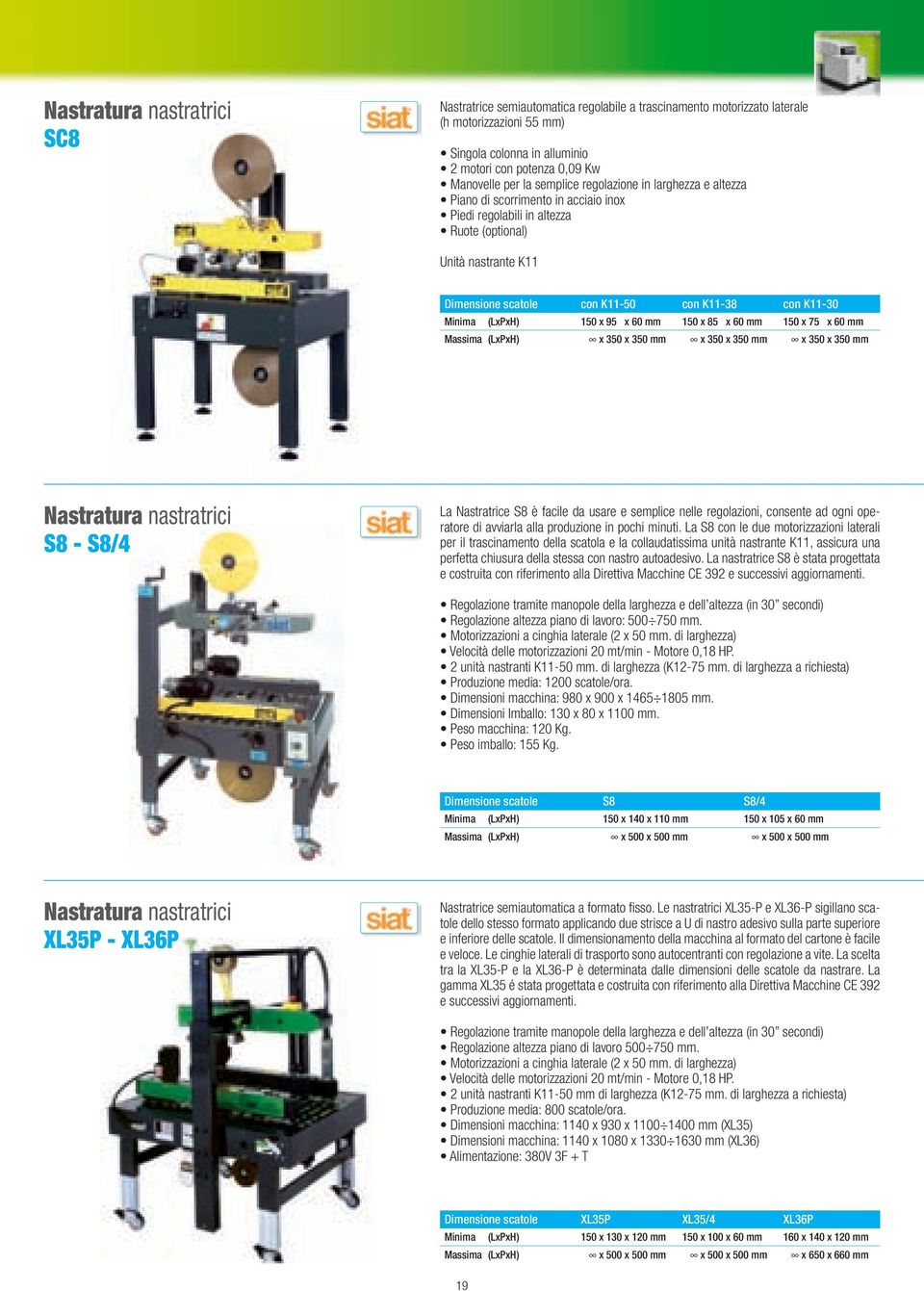 K11-30 Minima (LxPxH) 150 x 95 x 60 mm 150 x 85 x 60 mm 150 x 75 x 60 mm Massima (LxPxH) x 350 x 350 mm x 350 x 350 mm x 350 x 350 mm Nastratura nastratrici S8 - S8/4 La Nastratrice S8 è facile da