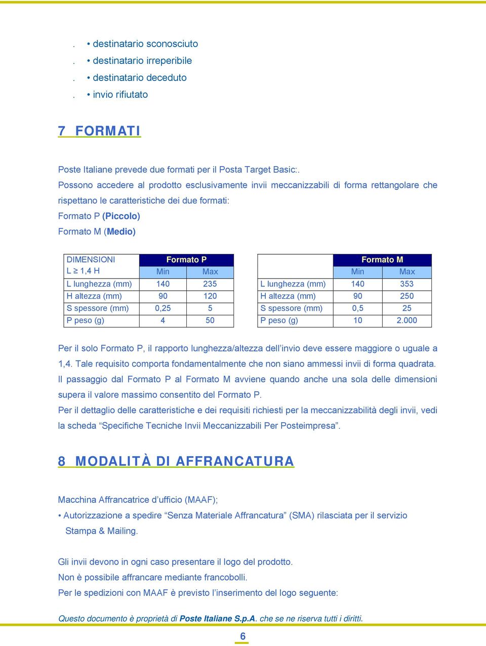 Formato M L 1,4 H Min Max Min Max L lunghezza (mm) 140 235 L lunghezza (mm) 140 353 H altezza (mm) 90 120 H altezza (mm) 90 250 S spessore (mm) 0,25 5 S spessore (mm) 0,5 25 P peso (g) 4 50 P peso