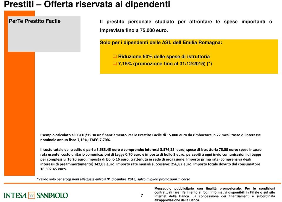 Facile di 15.000 euro da rimborsare in 72 mesi: tasso di interesse nominale annuo fisso 7,15%; TAEG 7,70%. Il costo totale del credito è pari a 3.683,45 euro e comprende: interessi 3.