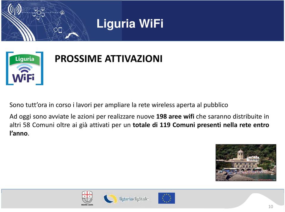 realizzare nuove 198 aree wifi che saranno distribuite in altri 58