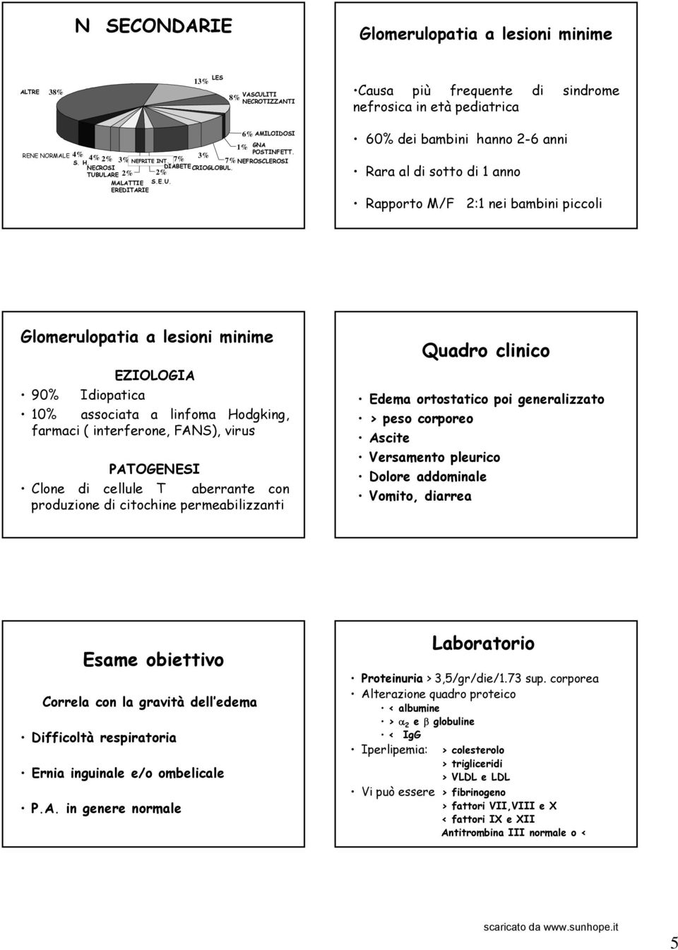 . TUBULARE 2% 2% MALATTIE S.E.U. EREDITARIE 60% dei bambini hanno 2-6 anni Rara al di sotto di 1 anno Rapporto M/F 2:1 nei bambini piccoli Glomerulopatia a lesioni minime EZIOLOGIA 90% Idiopatica 10%