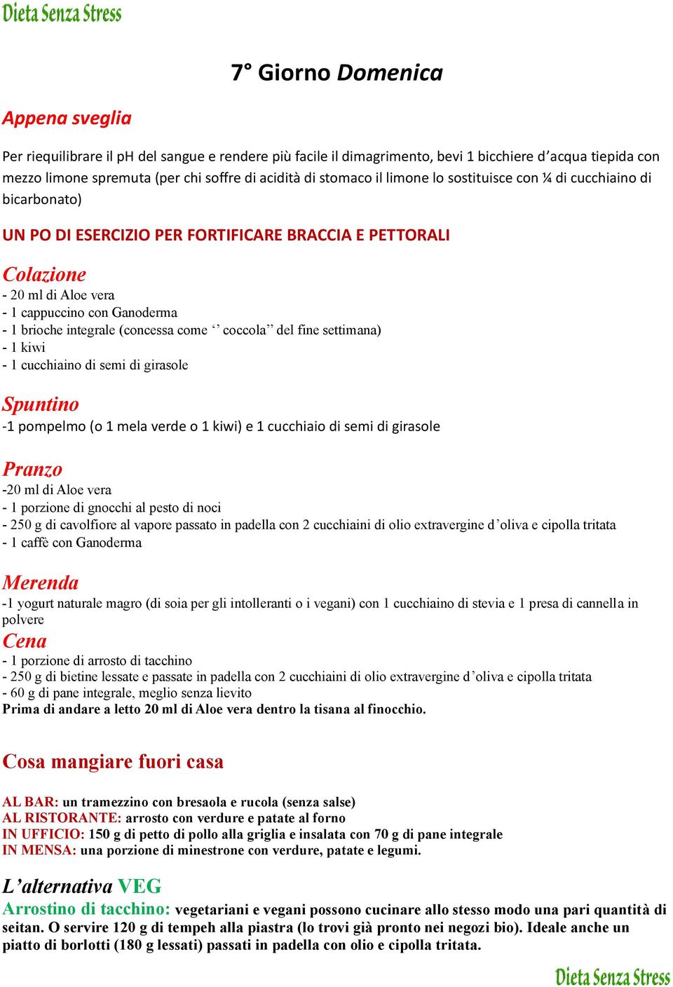 integrale (concessa come coccola del fine settimana) - 1 kiwi - 1 cucchiaino di semi di girasole Spuntino -1 pompelmo (o 1 mela verde o 1 kiwi) e 1 cucchiaio di semi di girasole Pranzo -20 ml di Aloe