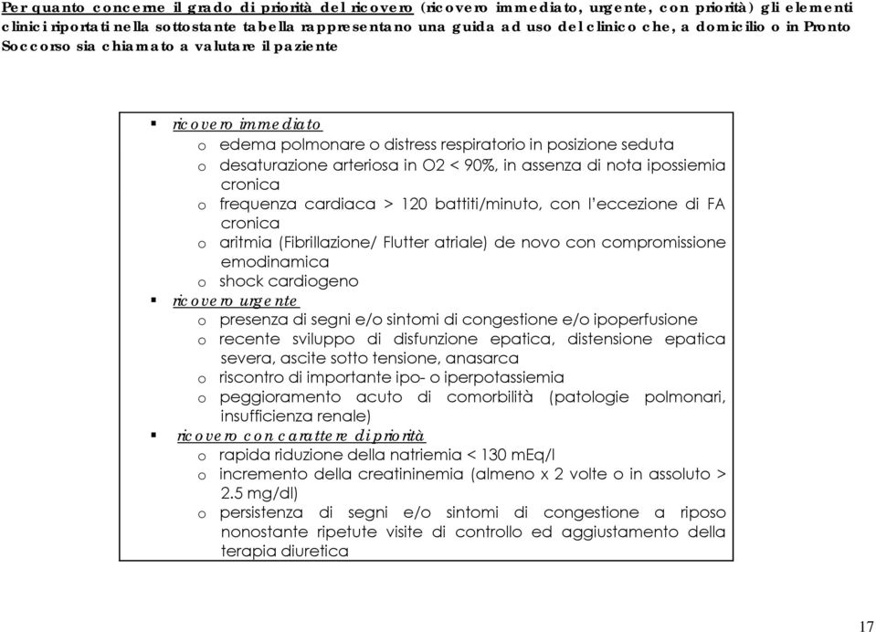 assenza di nota ipossiemia cronica o frequenza cardiaca > 120 battiti/minuto, con l eccezione di FA cronica o aritmia (Fibrillazione/ Flutter atriale) de novo con compromissione emodinamica o shock