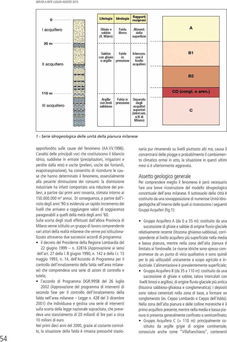 evapotraspirazione), ha consentito di ricondurre le cause che hanno determinato il fenomeno, essenzialmente alla pesante diminuzione dei consumi: la dismissione industriale ha infatti comportato una