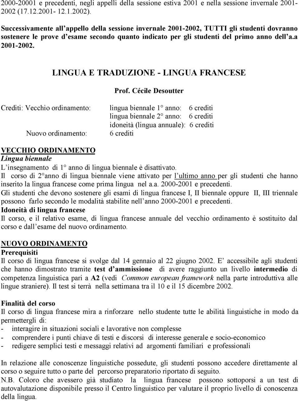 LINGUA E TRADUZIONE - LINGUA FRANCESE Prof.