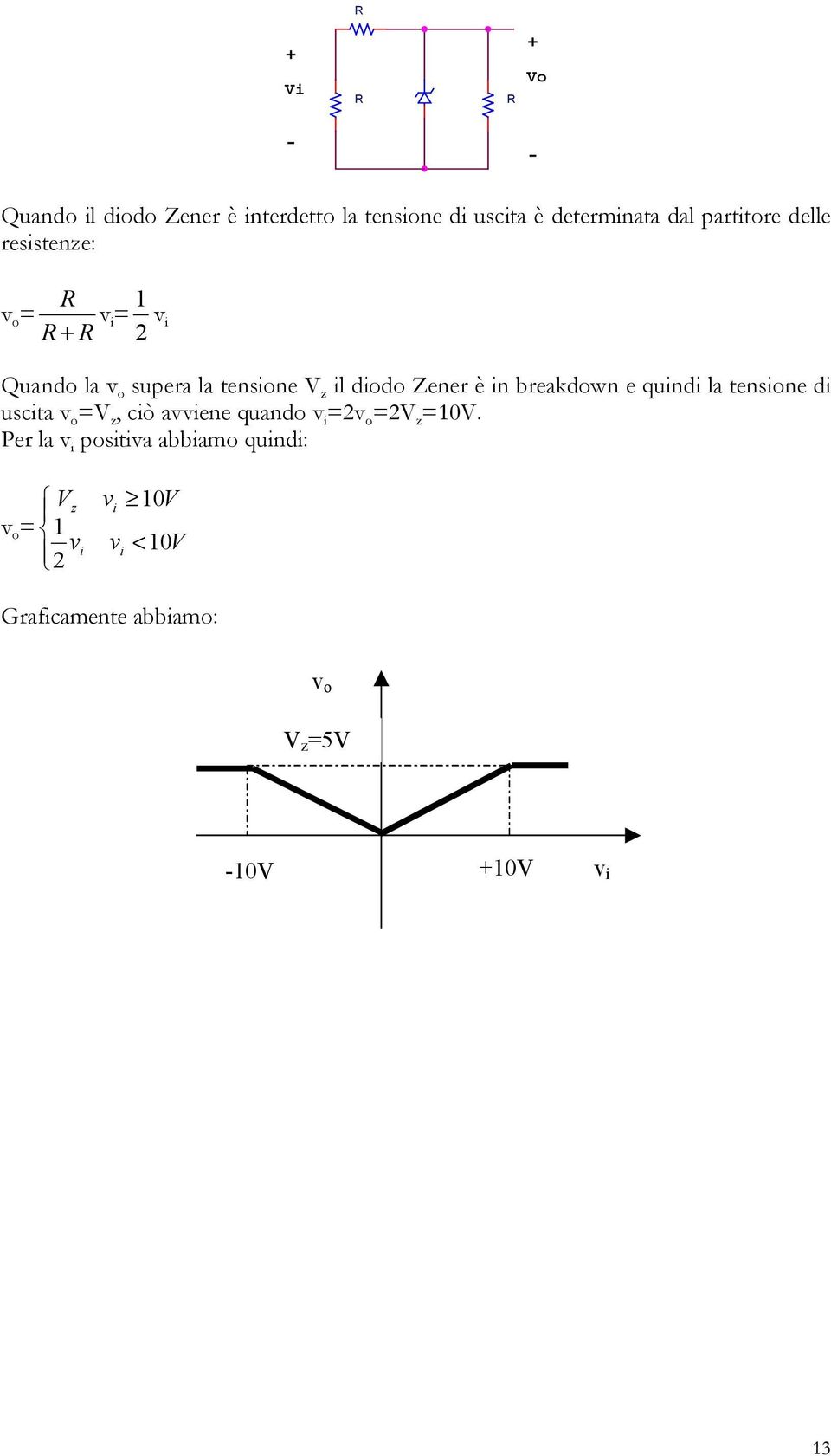 breakdown e quindi la tensione di uscita v o V z, ciò avviene quando v i v o V z 10V.