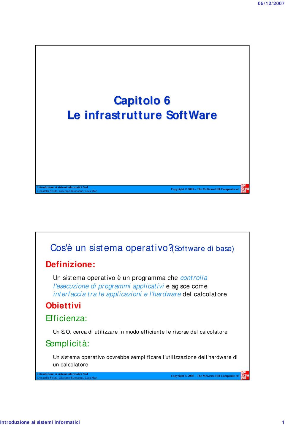 agisce come interfaccia tra le applicazioni e l'hardware del calcolatore Ob