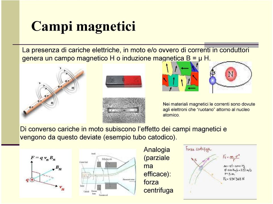 Di converso cariche in moto subiscono l effetto dei campi magnetici e vengono da questo deviate (esempio