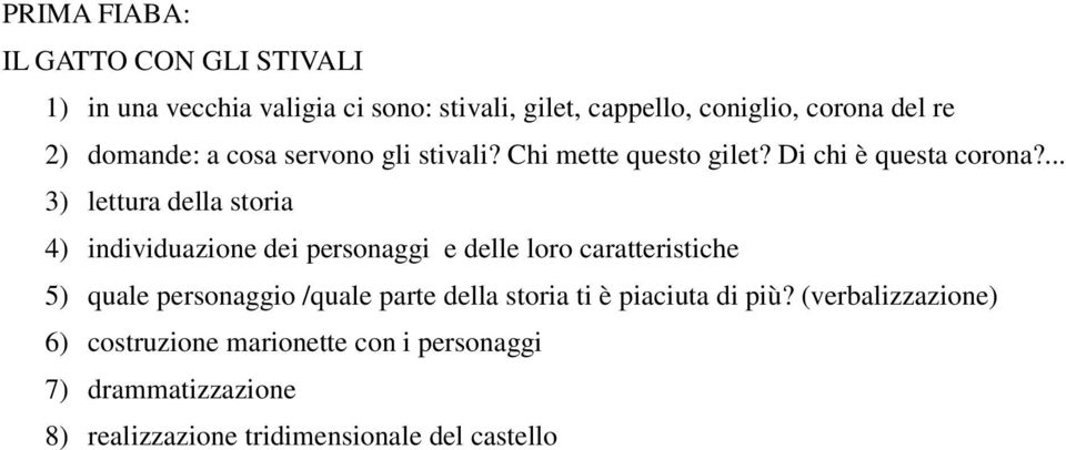 ... 3) lettura della storia 4) individuazione dei personaggi e delle loro caratteristiche 5) quale personaggio /quale parte