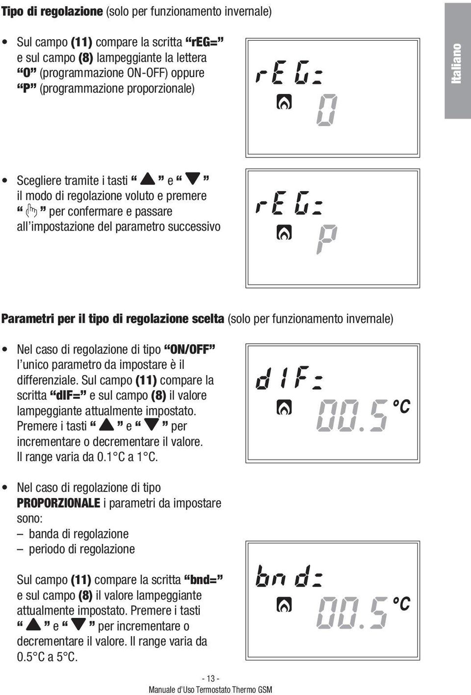 funzionamento invernale) Nel caso di regolazione di tipo ON/OFF l unico parametro da impostare è il differenziale.